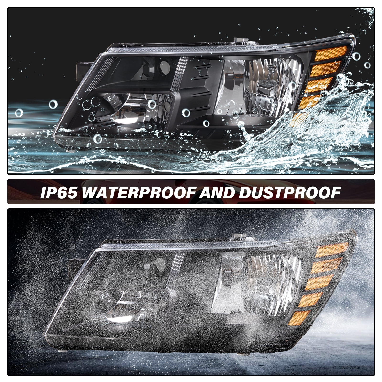 For  2009-2020 Dodge Jounery Black Amber Headlights Driver Left + Passenger Right Side Pair 09-20