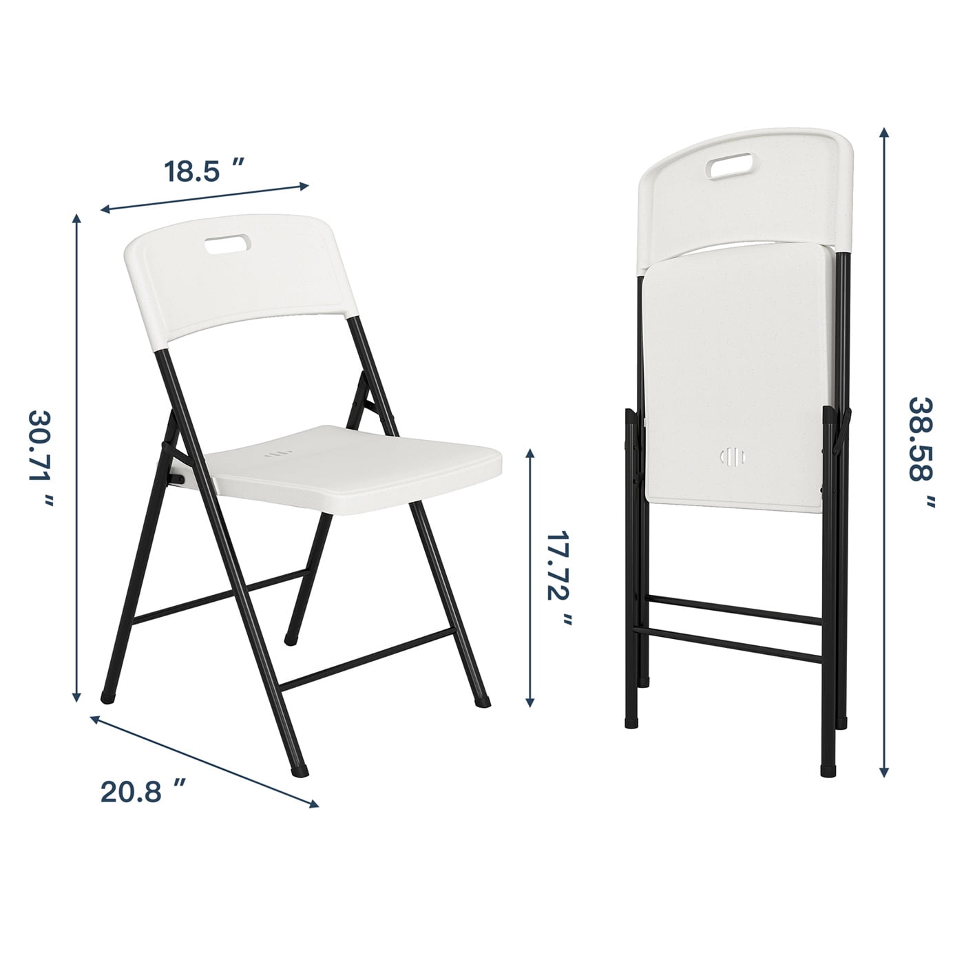 Hommoo 4 PCS Portable Folding Chairs Set, Plastic Seat with Steel Frame for Indoor Outdoor, White