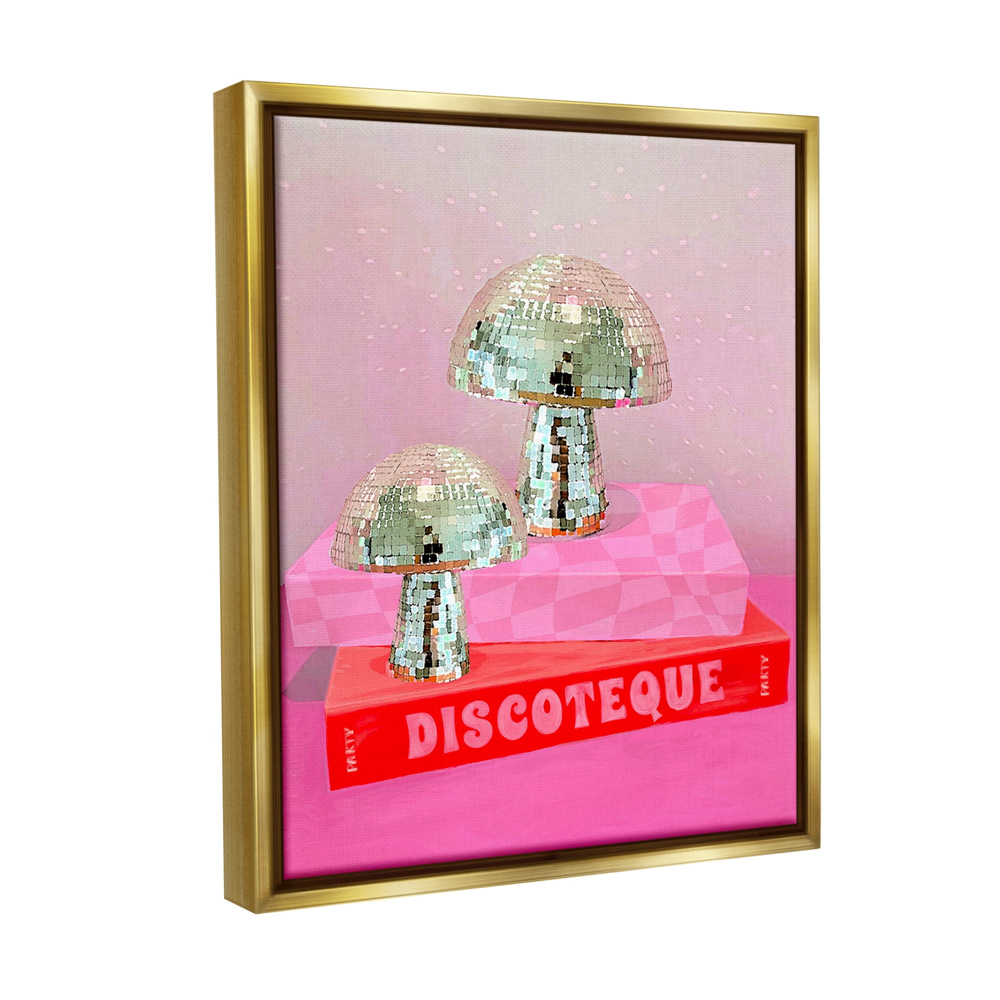 Stupell Industries Discoteque Book Stack Literature & Flim Painting Gold Floater Framed Canvas Art Print Wall Art, 17 x 21