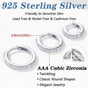 Silvora Sterling Silver Hoop Earrings for Women Cubic Zirconia Huggie Earring Jewelry Birthday Christmas Anniversary Mother's Day Gift, 6mm/8mm/10mm/12mm