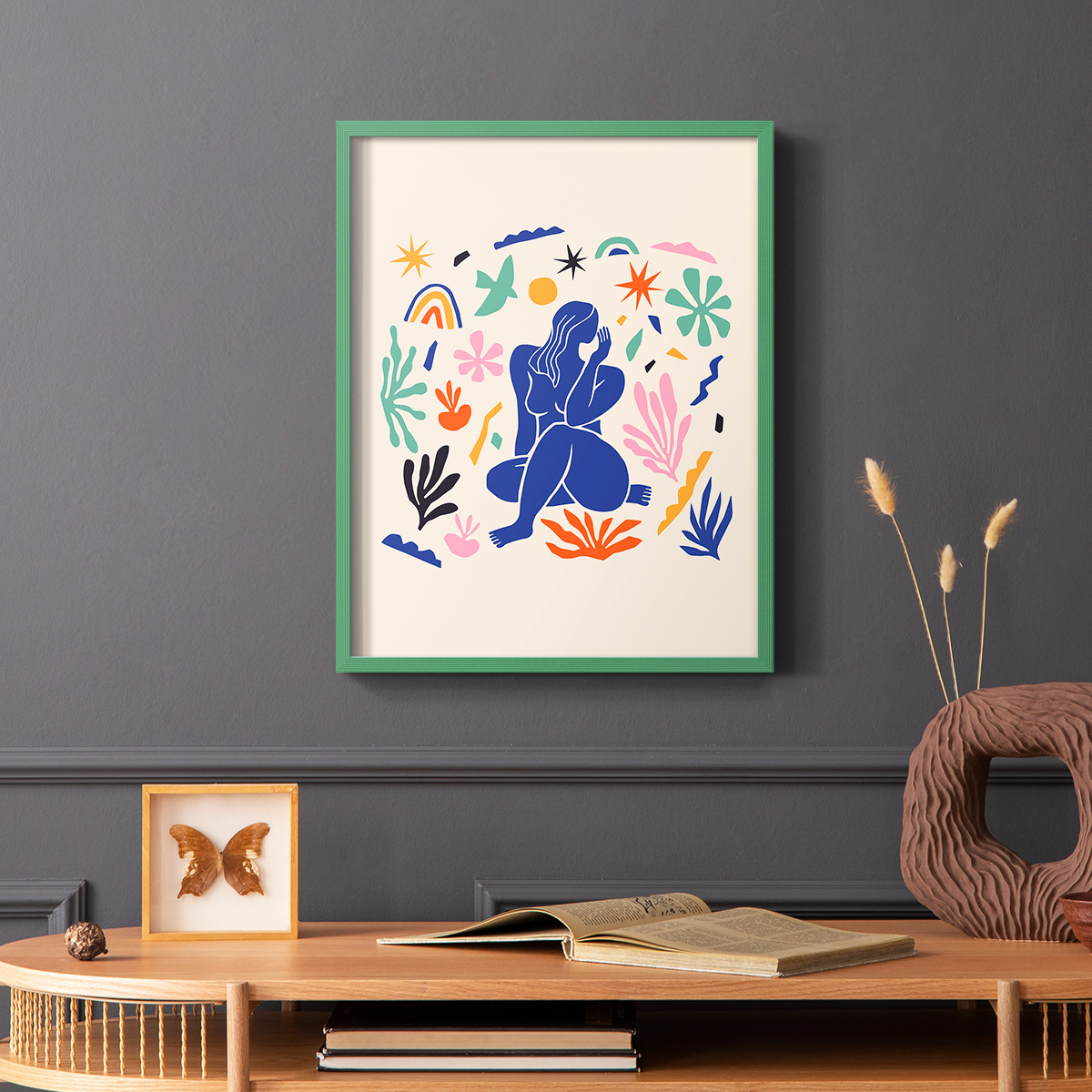 Matisse CDXLIV in Green Solid Wood Framed Print No Nail Hanging