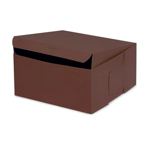 Pack Of 250, 6 X 6 X 3" Solid Chocolate Bakery Boxes 1-Piece Lock Corner Box For Cakes, Pies, Cupcakes Made In USA