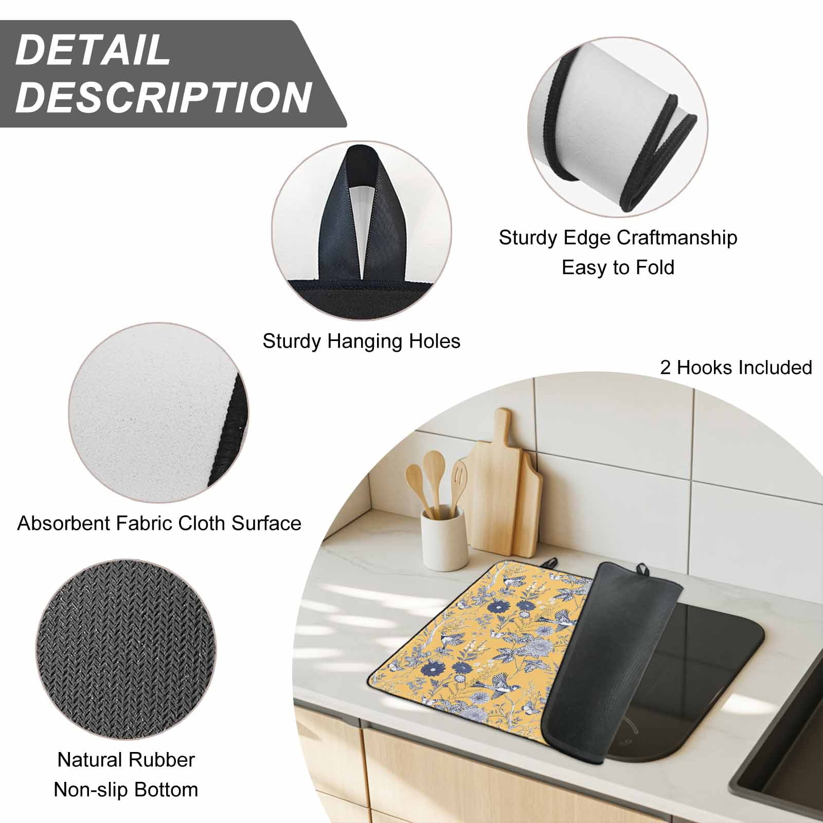 Vintage Flower Stove Top Cover for Electric Stove, Heat-proof & Non Slip Glass Top Stove Cover Protector, Country Bird Garden Butterfly Yellow Kitchen Flat Cooktop Rubber Mat 28.5x20.5 Inches