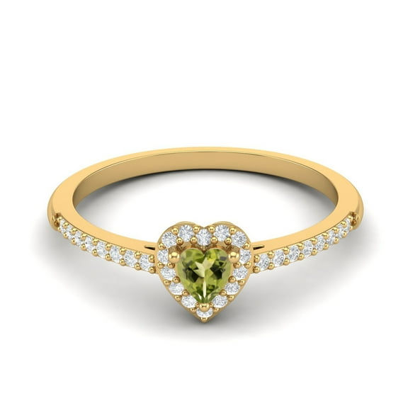0.45 Ctw Heart Peridot 925 Sterling Silver Gold Vermeil Solitaire Halo Valentines Day Gifts Ring