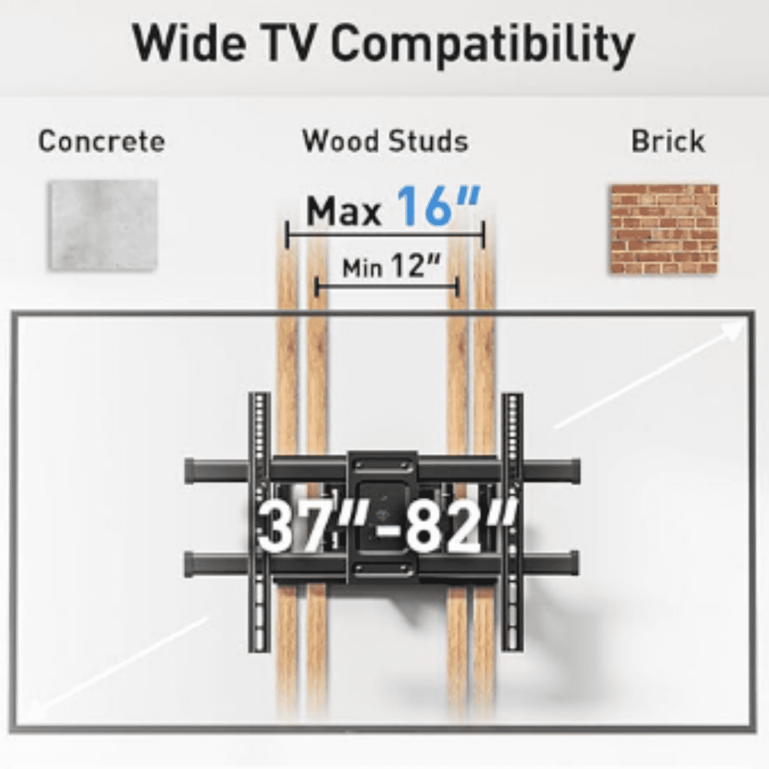 Full Motion TV Wall Mount for Most 37-82 inch TVs up to 132 lbs, TV Mount with Dual Articulating Arms with Tilt and Extension, Fits 12" 16" Studs, Max VESA 600x400mm