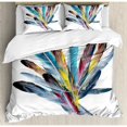 thumbnail image 3 of Floral Duvet Cover Set Twin Size, Inspirational Bouquet of Types of Colorful Retro Style Quill Pen Feather Figures, Decorative 2 Piece Bedding Set with 1 Pillow Sham, Multicolor, by Ambesonne, 3 of 3
