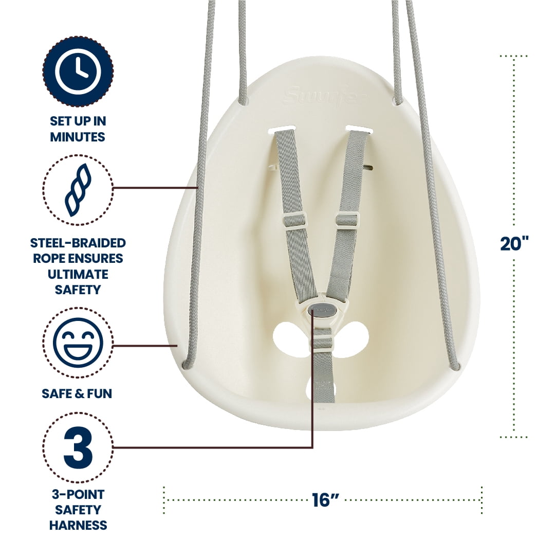 Swurfer Coconut Toddler Swing – Comfy Baby Swing Outdoor, Safe Quick Click Locking System, Easy Installation, Ages 6 - 36 Months, White