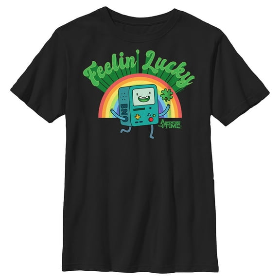 Boy's Adventure Time Feelin' Lucky BMO  Graphic Tee Black Medium