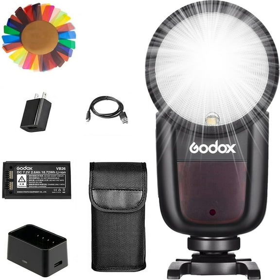 Godox V1-S Round Head Camera Flash forSony Flash Speedlight Speedlite Light,76Ws 2.4G TTL1/8000 HSS,480 Full Power Shots,1.5s Recycle Time,2600mAh Li-ion Battery,10 Levels LED Modeling Lamp