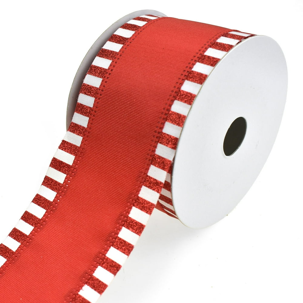 Striped Edge Red/White Wired Ribbon, 2-1/2-Inch, 10-Yard - Walmart.com