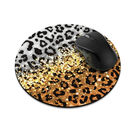 WIRESTER 7.88 in Round Mouse Pad with Non-Slip Rubber Base for Computers, Laptop, Office & Home - Yellow Glitter Black/White Leopard & Black/Yellow Leopard