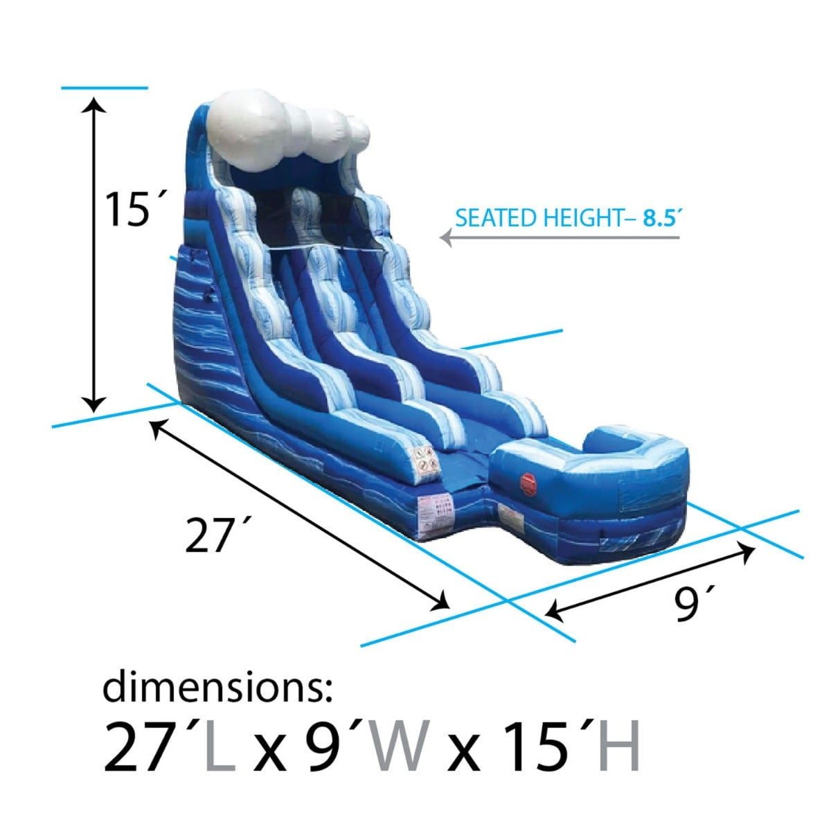 TentandTable Commercial Inflatable Water Slide, Tidal Wave with Blower, 15 Ft