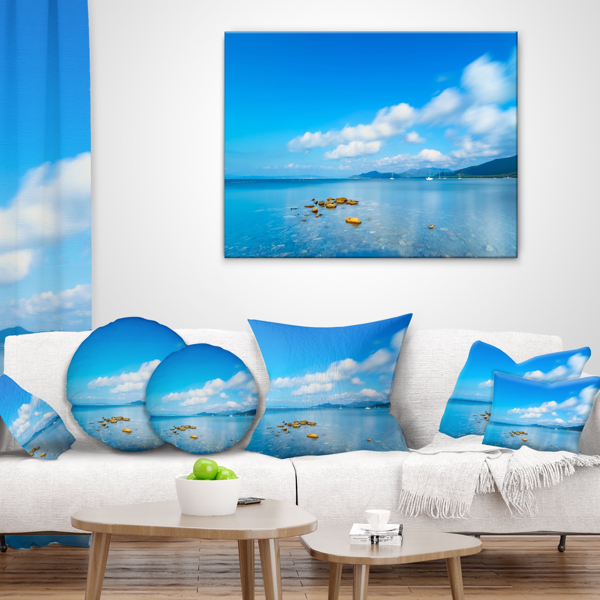 Designart 12" x 20" Blue Polyester Throw Pillow
