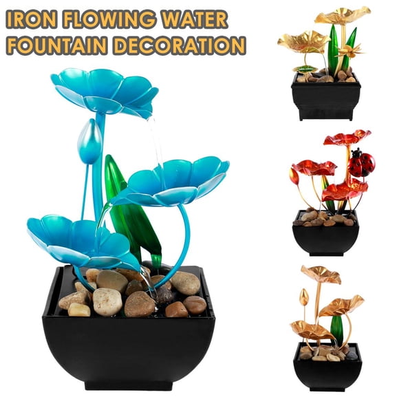 HLONK Desktop Waterfall Fountain Indoor Water Fountain 3 Tier Lotus Leaf Tabletop Fountain with Natural River Rock LED Lights Indoor Zen Relaxation for Office Living Room or Bedroom Déco