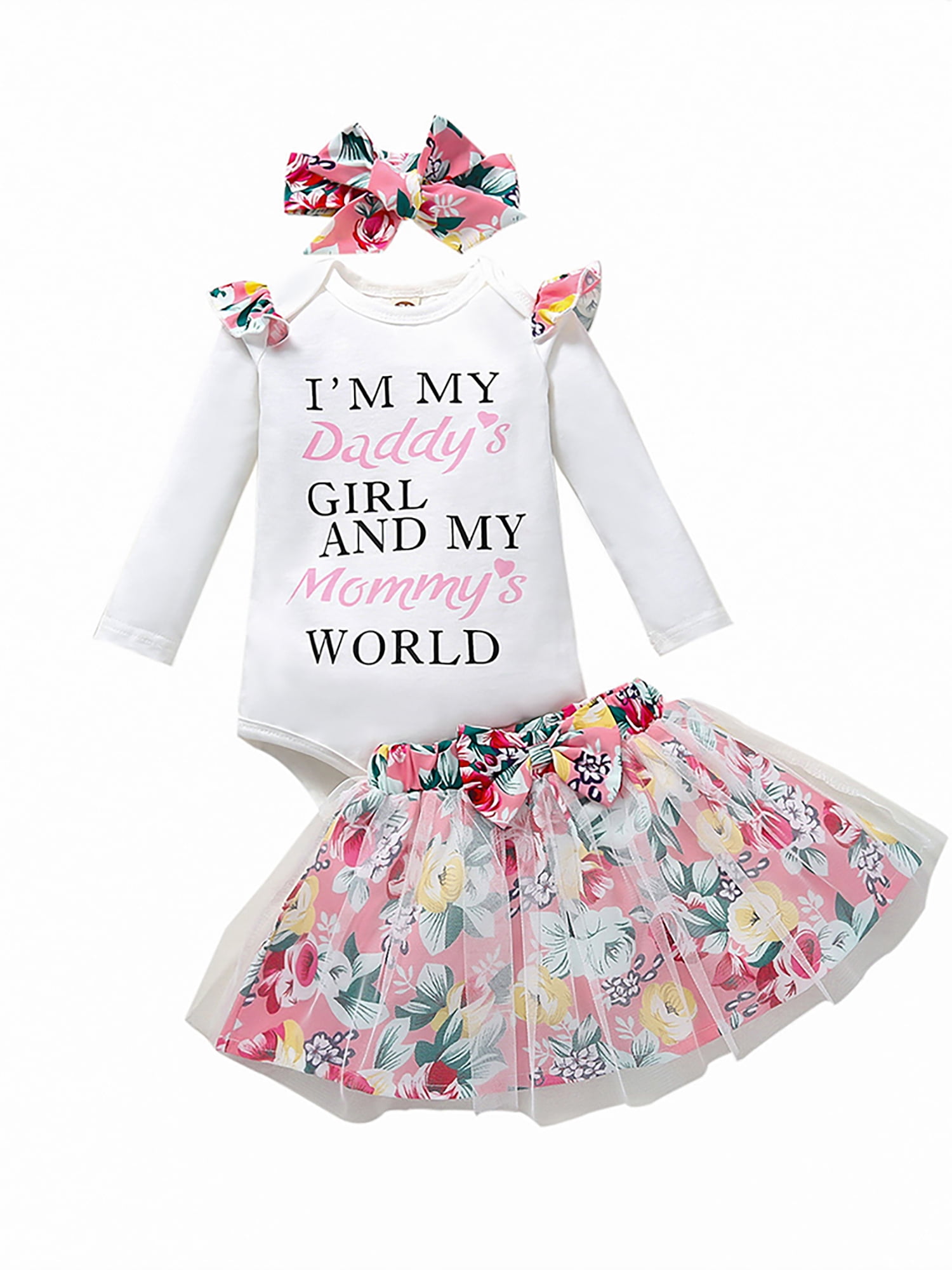 LAPAKIDS Newborn Baby Girl Tops Romper Jumpsuit Floral Skirt Clothes