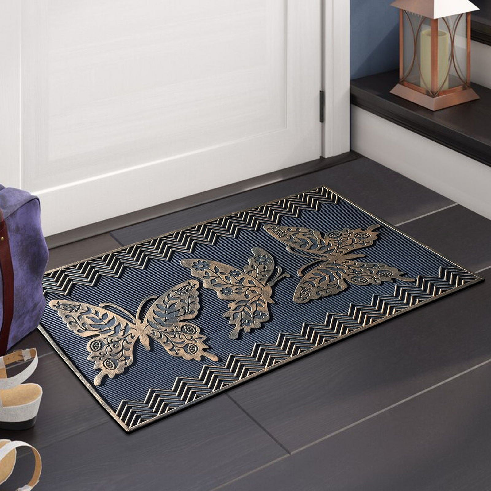 A1HC Rubber Pin Doormat Outdoor Entrance, Low Profile Mats For Front or Back Door Mat, 18”X30” Bronze/Black