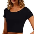thumbnail image 2 of VSSSJ Crop Tops pour Femmes Manches Courtes Col Rond Extensible Chemise Décontractée Ajustée Solide Confortable Été Basique T-Shirts Courts Noirs Taille Unique, 2 of 5