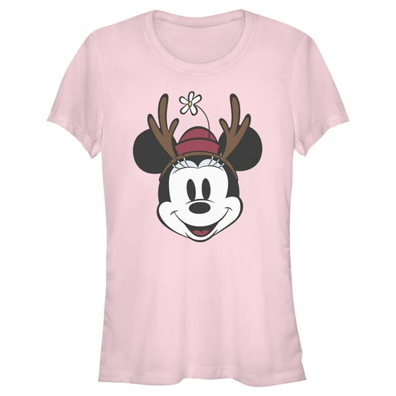 Junior's Minnie Mouse Christmas Reindeer Antlers Graphic Tee Light Pink 2X Large