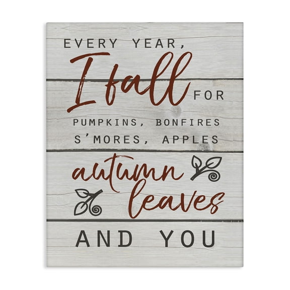 Stupell Industries Farmhouse Every Year I Fall For You Red and Grey Typography Canvas Art, 16 x 20, by Lil' Rue