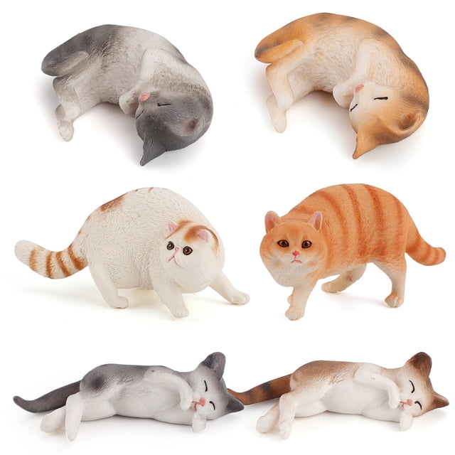 Juego de figuras de gatos, colección realista de figuras de gatos de PVC, 6 piezas