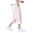 thumbnail image 4 of Garbnen Mens Pants Linen Elastic Waist Drawstring 3/4 Shorts for Men Loose Fit Yoga Summer Wide Leg Men Trousers Pants with Pockets, 4 of 5