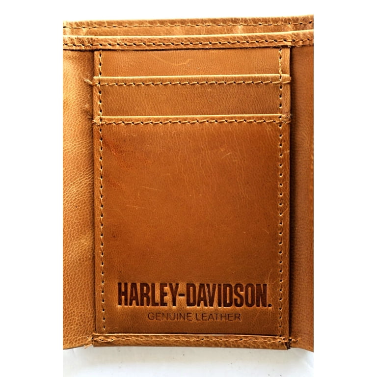Harley Davidson Tri fold Leather Wallet Brown Brand New In Gift