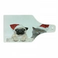 thumbnail image 1 of Pug Cutting Board, Christmas Themed Animal Photography a Cat and Dog Wearing Santa Hats Print, Decorative Tempered Glass Cutting and Serving Board, Wine Bottle Shape, Grey Cream Red, by Ambesonne, 1 of 1