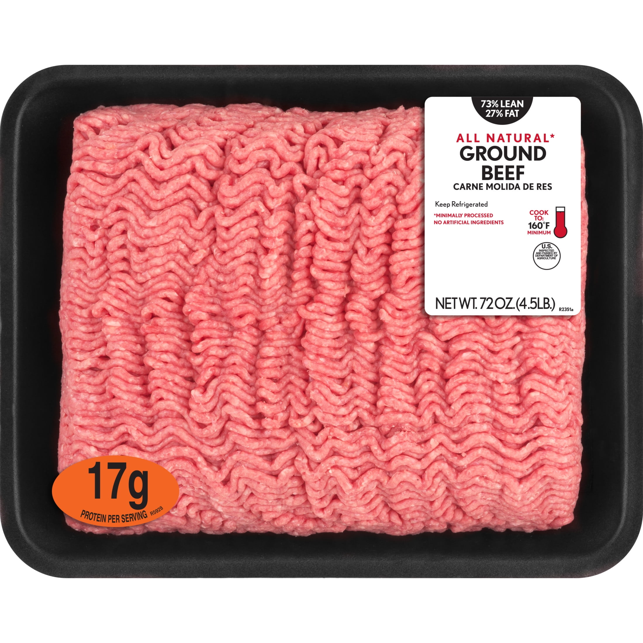 All Natural* 73% Lean/27% Fat Ground Beef, 4.5 lb Tray