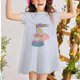 thumbnail image 1 of Vestido de manga corta con estampado de elefante pequeño para niña de 2 a 7 años, vestido infantil, vestido de princesa de verano para niña, vestido de fiesta 5T Gao Jinjia LED, 1 of 2
