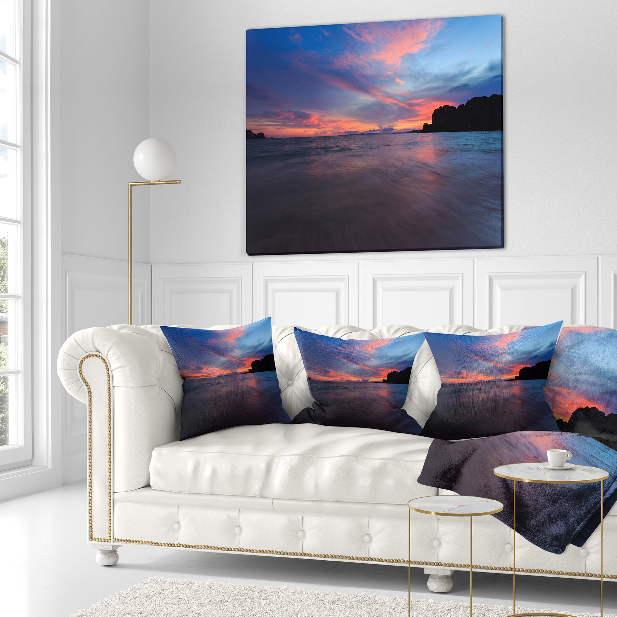 Designart Sunset at Railay Beach Andaman Sea - Seashore Throw Pillow - 18x18