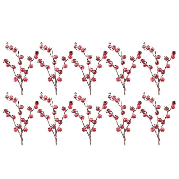 10 Pack Artificial Red Berry Stems with Ice Snow, 10.2 Inch Long Pomegranate Berry Picks for Christmas Crafts, Wedding Decor, Wreath Making, Garland, and Festive Centerpieces