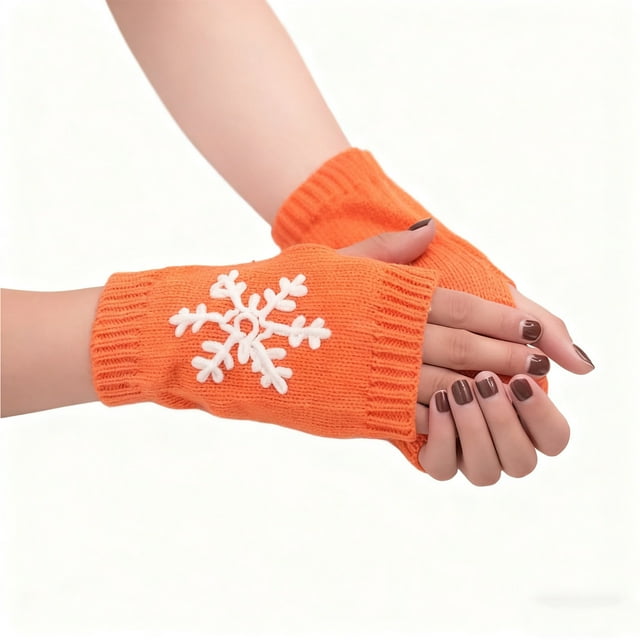 Casual Snowflake Print Knitted Fingerless Mittens For Winter Warmth And Fashion Comfort