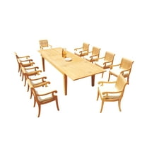 Grade-A Teak Dining Set: 10 Seater 11 Pc: 122" Caranas Rectangle Table And 10 Giva Arm Chairs Outdoor Patio WholesaleTeak #51GV2911
