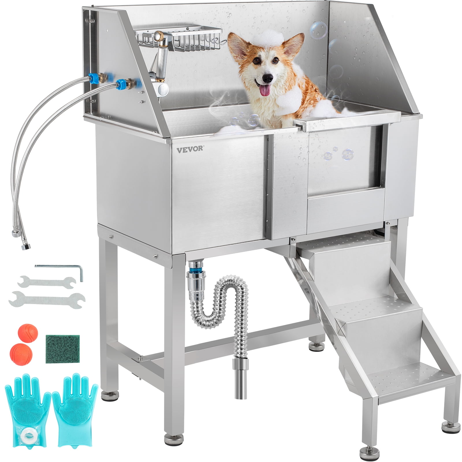 VEVOR Pet Grooming Tub, Stainless Steel Dog Wash Station 200LBS Load Stainless Steel Dog Grooming Tubs