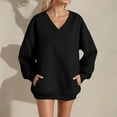 thumbnail image 2 of DHFJKG Sweatshirt For Women Oversized V Neck Long Sleeve Plain Sweatshirt Drop Shoulder Loose Fit Casual Pullover With Pocket Classic Tops, 2 of 4