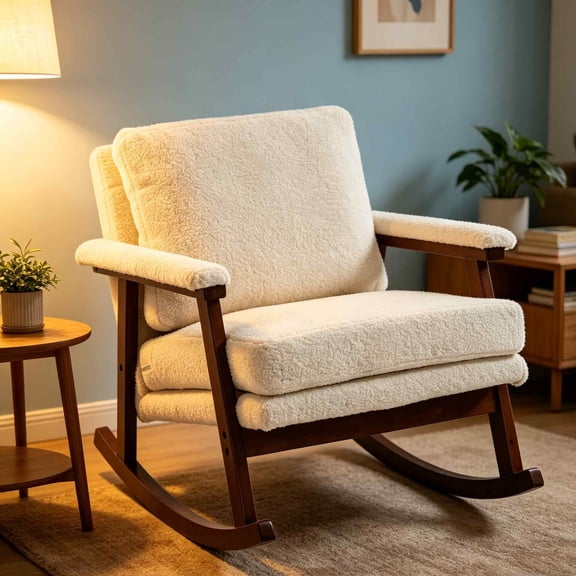 Timbernest Rocking Chair Accent Chair Reading Armchair for Living Room, Bedroom, Sunroom, Antique White