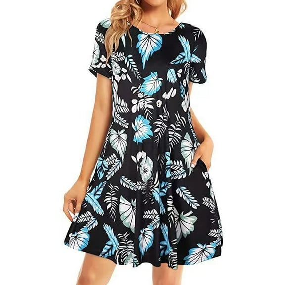 Dresses for Women, Women's Summer Short Sleeve Casual Soft Dress Summer Midi Dresses Beach Sundress With Pocket
