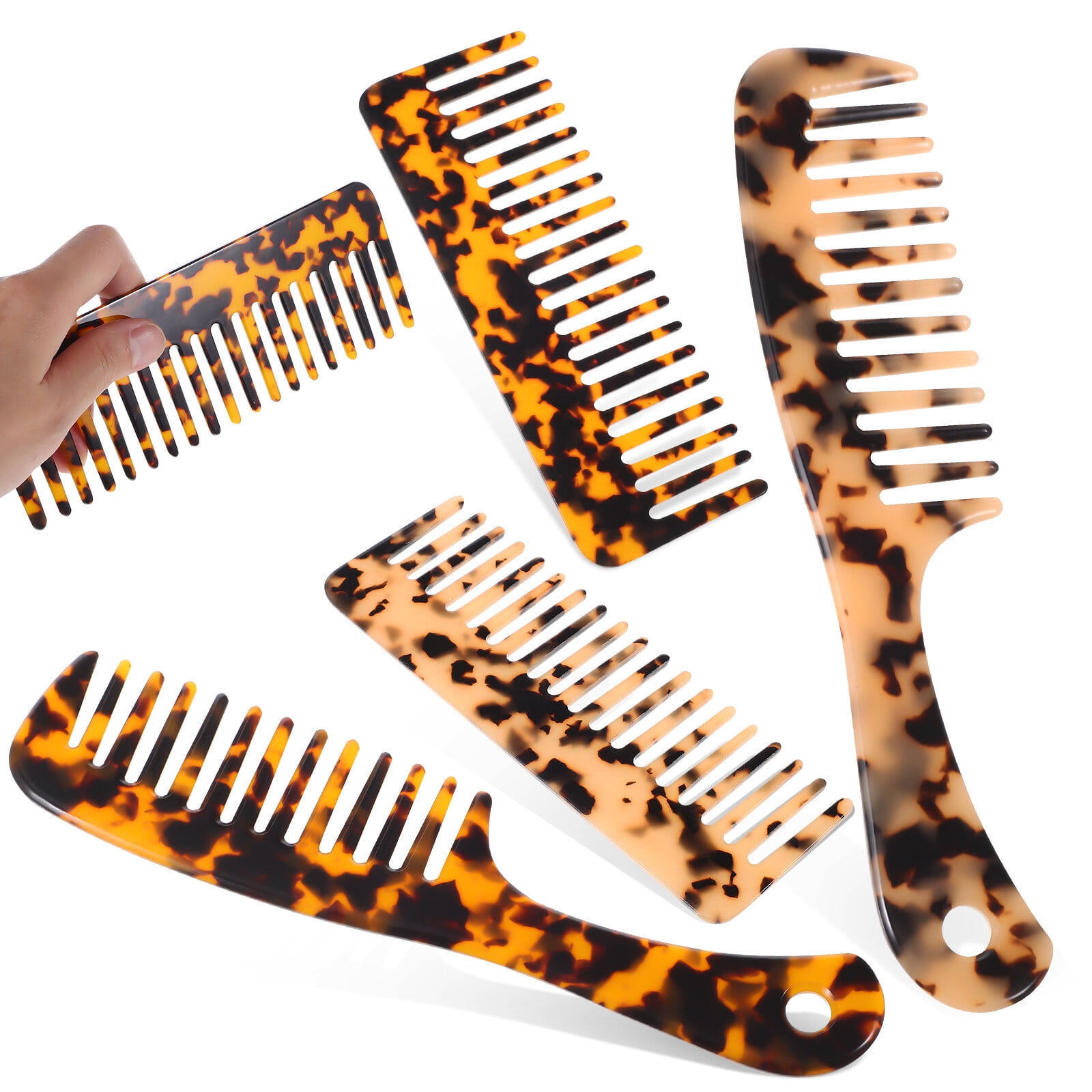 4Pcs Leopard Print Hair Comb Wide Tooth Acetic Acid Hair Detangler Comb ...