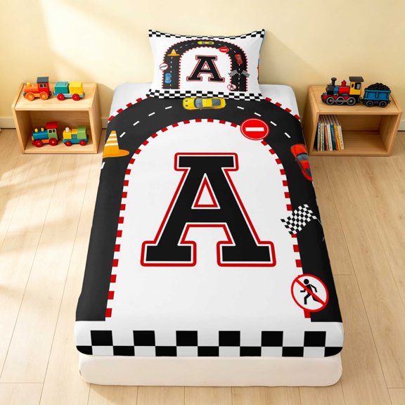Erosebridal Alphabet Letter Twin Fitted Sheet, Race Car Bedding, Black A 2pcs 1 Fitted Sheet and 1 Pillowcase