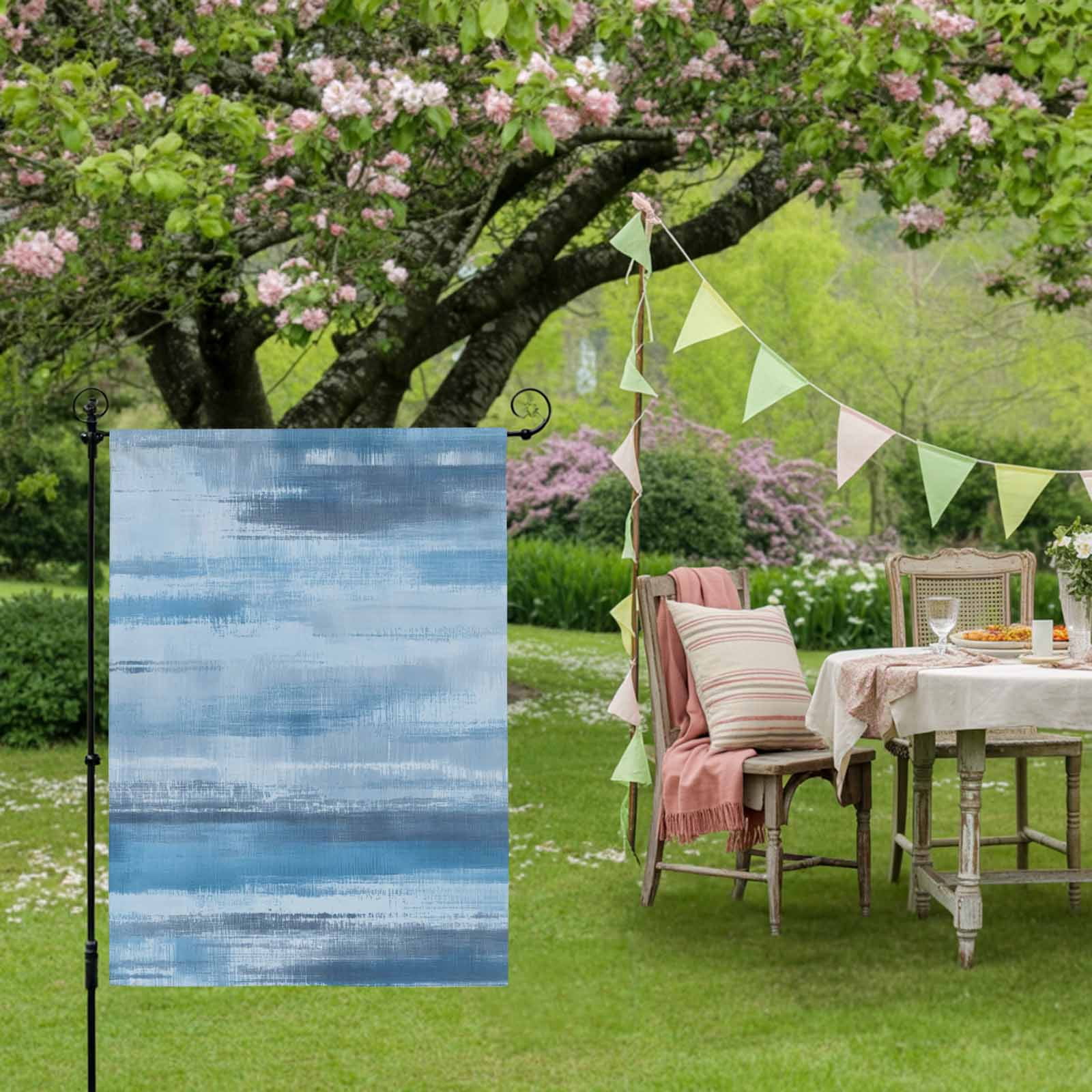 Light Blue Paint House Flag 28 x 40 Inches, Watercolor Abstract Blue Stripes Weather Proof Outdoor Patio Flags Double Sided Small House Decoration for Yard Lawn Outside Home