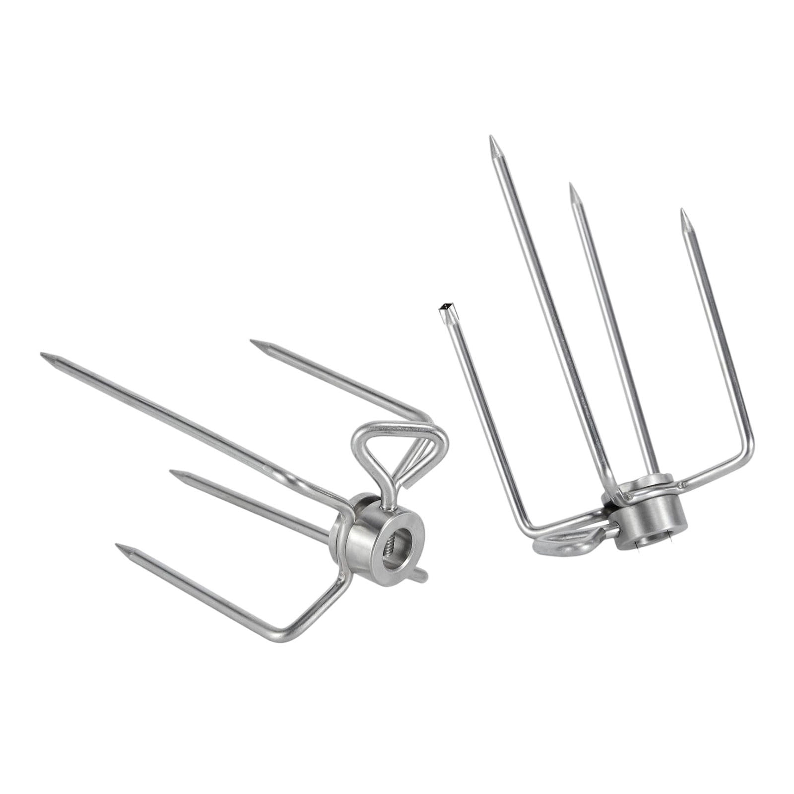 Rotisserie Spit Meat Fork Heavy Duty Stainless Steel Grill Rotisserie Claws For 0.55in Spit Rod Secure Holding Fork for Outdoor BBQ Gas Charcoal Smoker Grill Silver