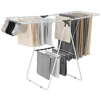 VEVOR Clothes Drying Rack, 2-Tier Foldable Laundry Dryer Rack with Sock Clips & 21 Drying Rods, Metal Height Adjustable Drying Racks for Outdoor & Indoor, Free-Standing & Space-Saving Hanger, White