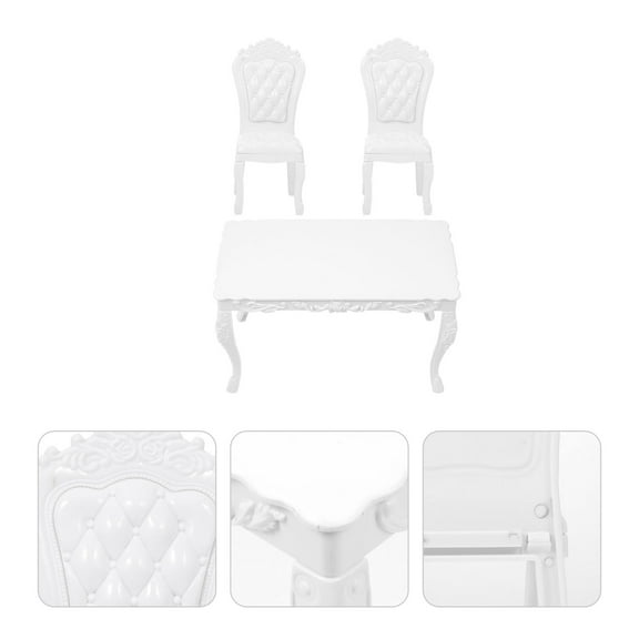 LOLIPPYY 1 Set of Mini Table Chair Set White Plastic Miniature Dollhouse Accessories