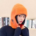 thumbnail image 3 of Women Bomber Hat Embroidery Letter Solid Color Ear Protection Stretch Autumn Winter Coldproof Beanie Hat Streetwear, 3 of 9