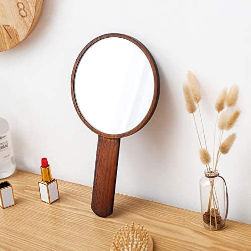 Handheld Mirrors with Handle, Small Table Vanity Mirror Hand Held Salon  Mirror, Personal Wooden Cosmetic Barber Small Mirror, Makeup Shaving Face
