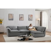 DAIS L-Shaped Sectional Sofa Modern Down Feather Couch with Right Hand Facing Chaise & Plastic Legs for Living Room