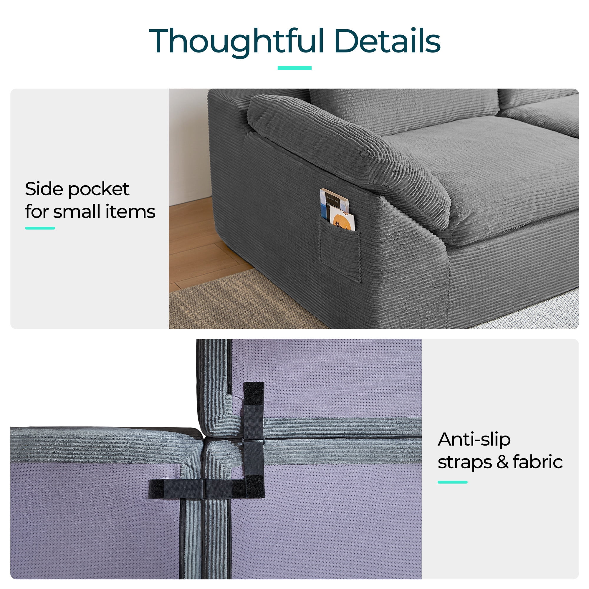 LINSY HOME Oversized 79" Boneless Sectional Couches for Living Room, Cloud Couch Sofa with Corduroy Fabric, 2 Seat Foam Sofa for Living Room, No Assembly Required, Grey