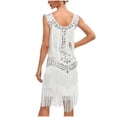 thumbnail image 3 of Pisexur Robe Sans Manches à Col Rond Hauteur Genou Women Robe Sans Manches à Col Rond à Paillettes avec Franges Robe de Fête Robe de Banquet Robe de Danse Robe Mini Women Robe, 3 of 4