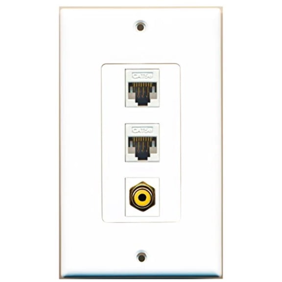 RiteAV - 1 Port RCA Yellow 2 Port Cat5e Ethernet White Decorative Wall Plate