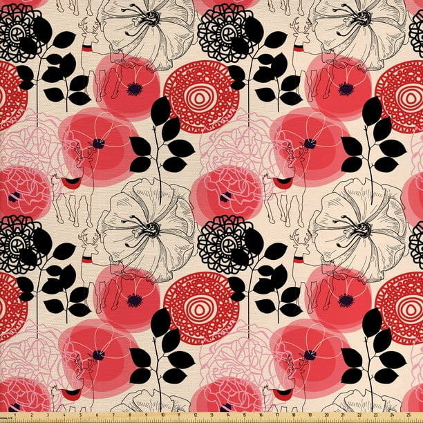 Floral Upholstery Fabric by the Yard, Modern Abstract Big Circled
